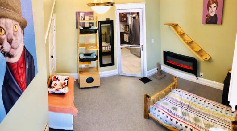Grand Master Bedroom family suite at Cats in the City Portland cat boarding, Tabor location