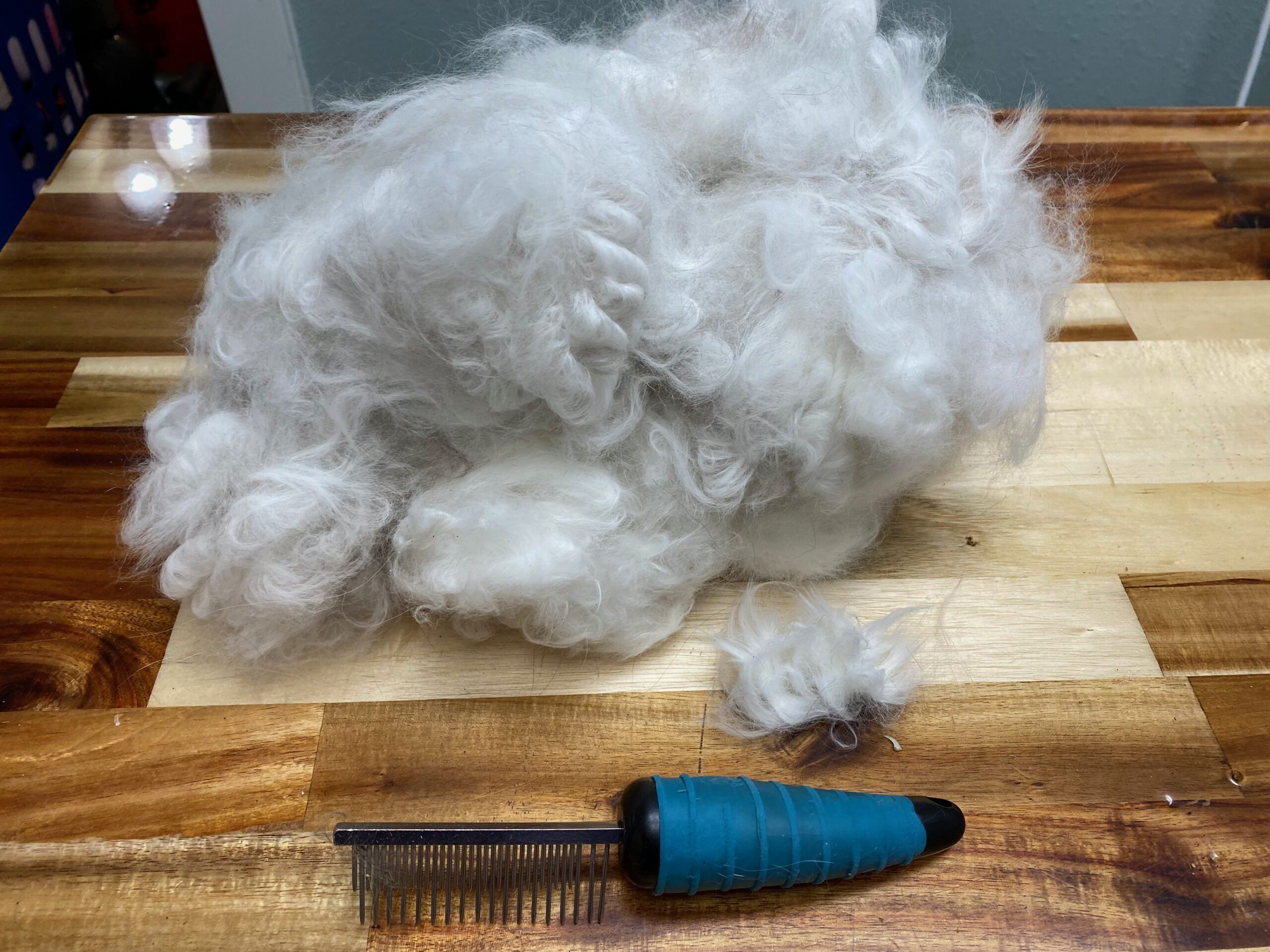 Large pile of coat removed after deshedding and coat reset