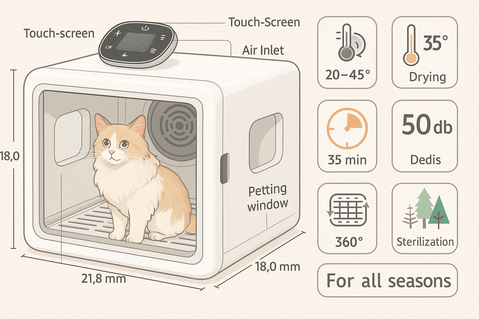 Passive incubator dryer used for low-stimulation drying of fragile feline patients