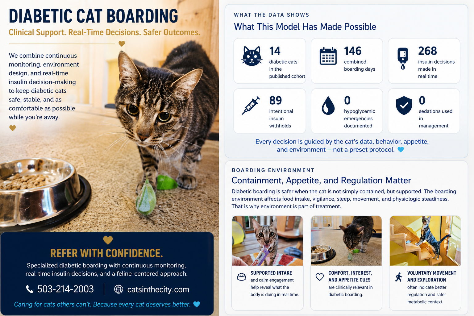 Diabetic cat boarding support graphic