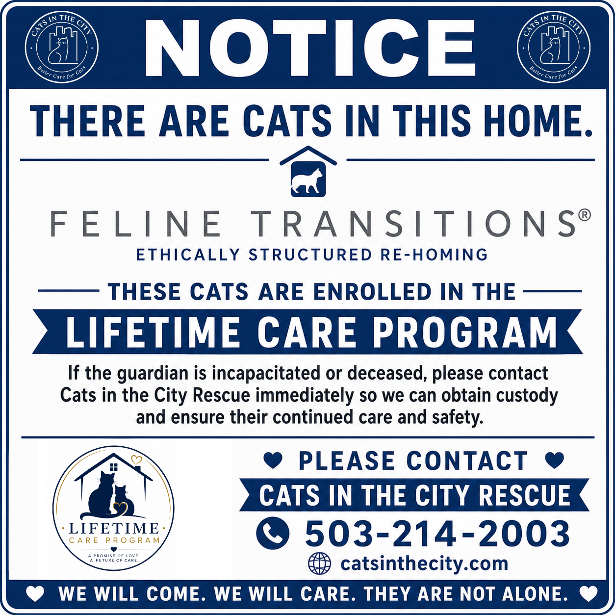 FELINE TRANSITIONS® Lifetime Care Program emergency magnet